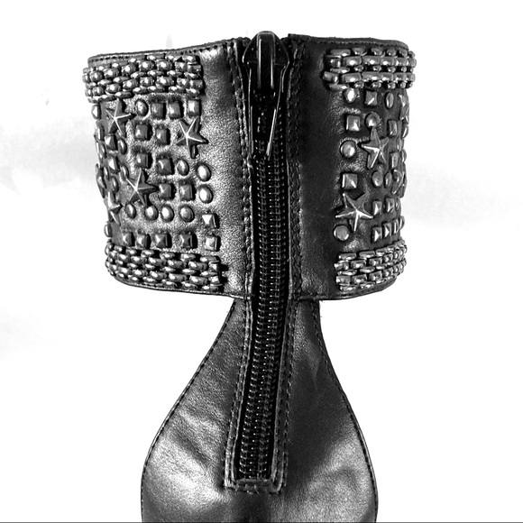 STEVE MADDEN leather silver studded open toe heeled Sandals w Ankle band.SIZE 39 - Picture 6 of 10